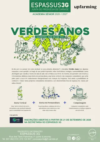 Cartaz da disciplina Verdes Anos, às quartas-feiras das 9h às 11h