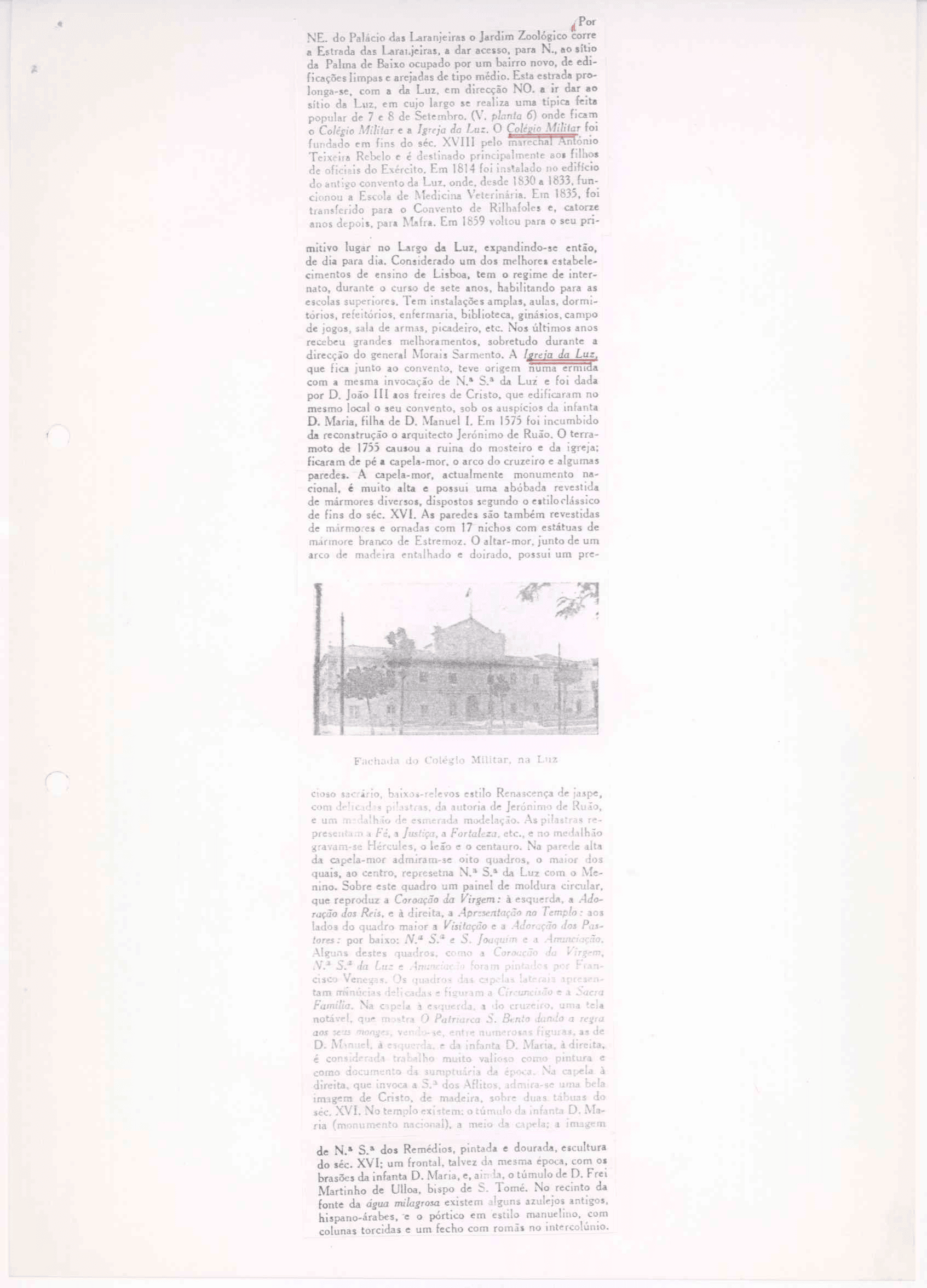 Roteiro de Lisboa — apontamentos sobre a zona de Carnide e Luz (s.d.)