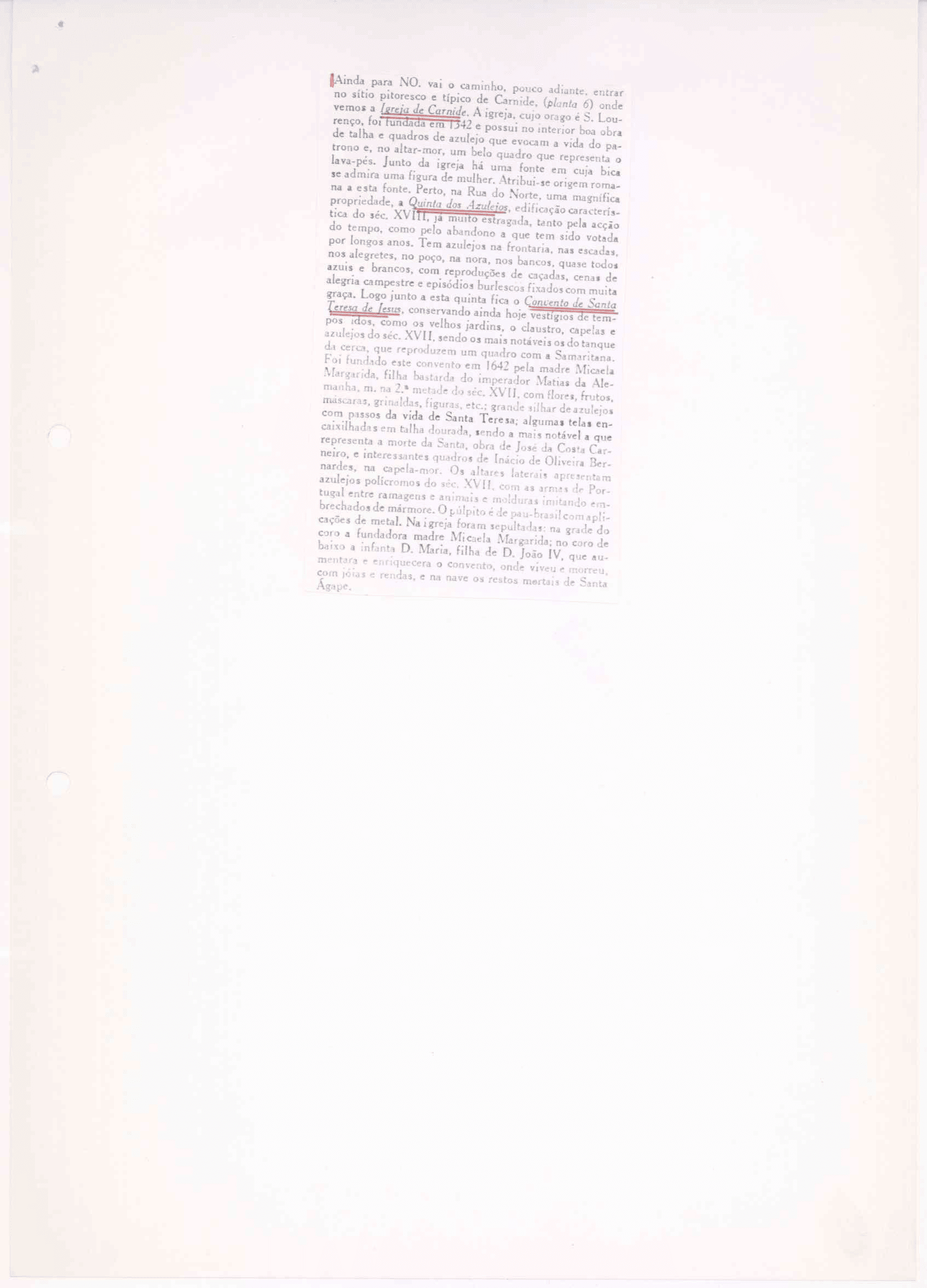 Roteiro de Lisboa — segunda página dos apontamentos sobre Carnide